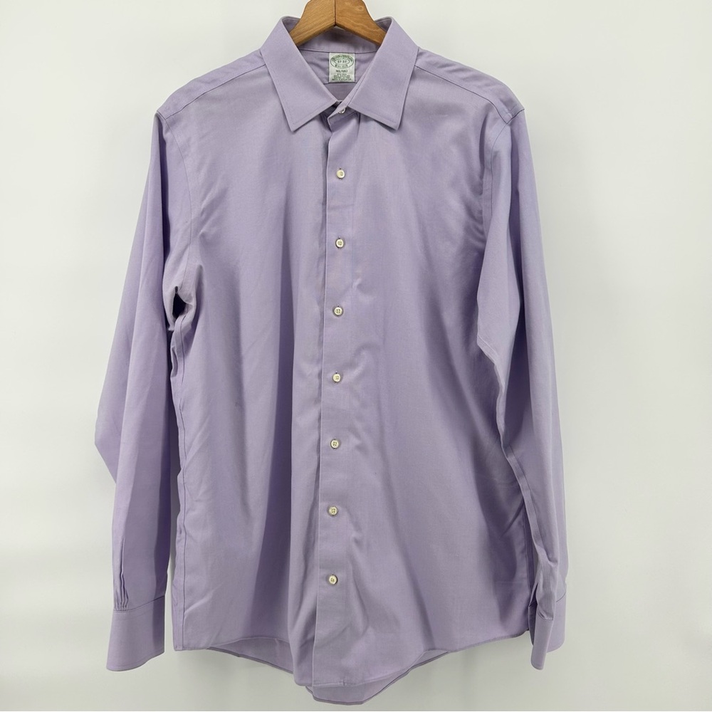 Brooks‎ Brothers Milano Supima Cotton Shirt Mens 17-37 Purple Non Iron Classic